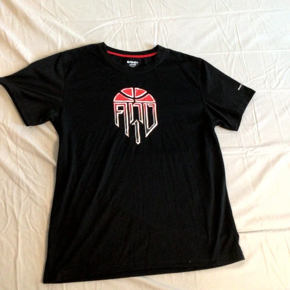 And1 Men's T-Shirt Large Black Red Graphic Streetwear Stop Sweating‎ Me Pullover